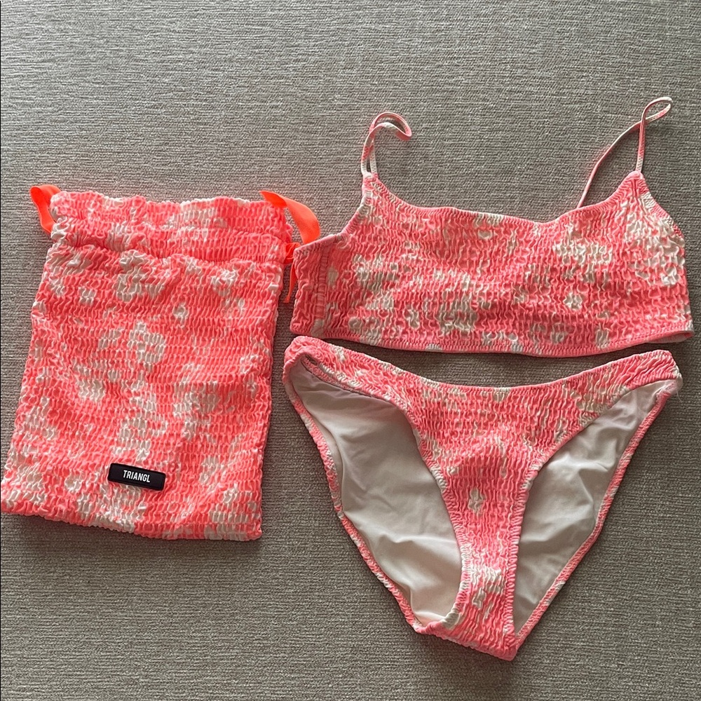 triangl swimwear Pink Coral Smocked Bikini Set